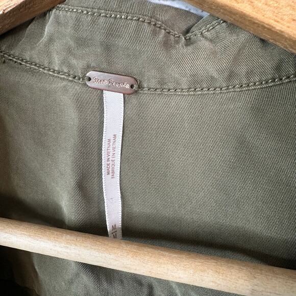 Free People Medium Green Utility Button Front Cuffed Sleeve Tunic Mini Dress - Picture 7 of 9